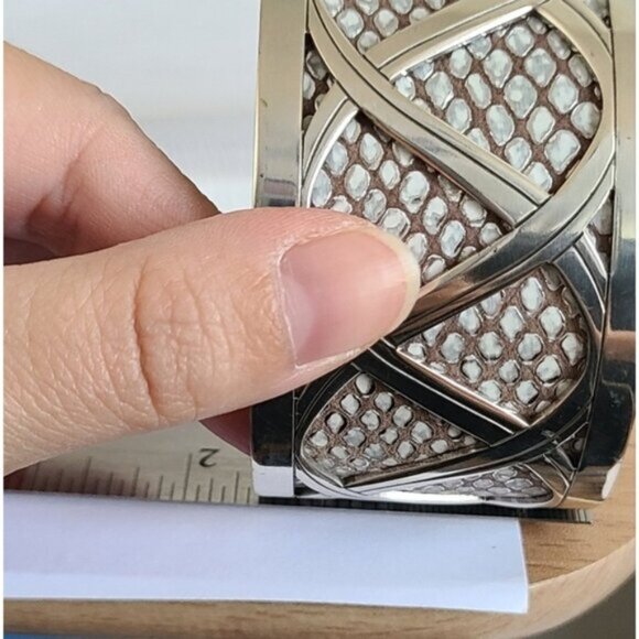 Vintage Brighton Boho Western Wide Chunky Leather Silver Tone Open Cuff Bracelet - Picture 15 of 15